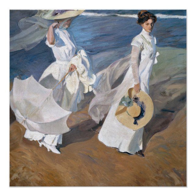 Joaquin Sorolla - Frauen laufen am Strand Poster (Vorderseite)