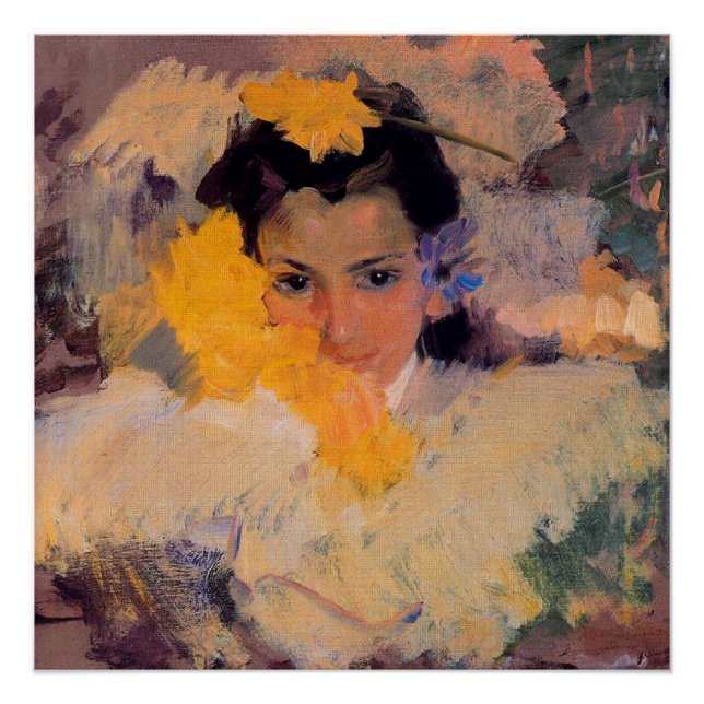 Joaquin Sorolla - Mädchen mit Blume Poster (Vorderseite)