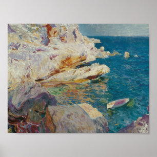 Joaquin Sorolla-Rocks of Javea and the White Boat Poster