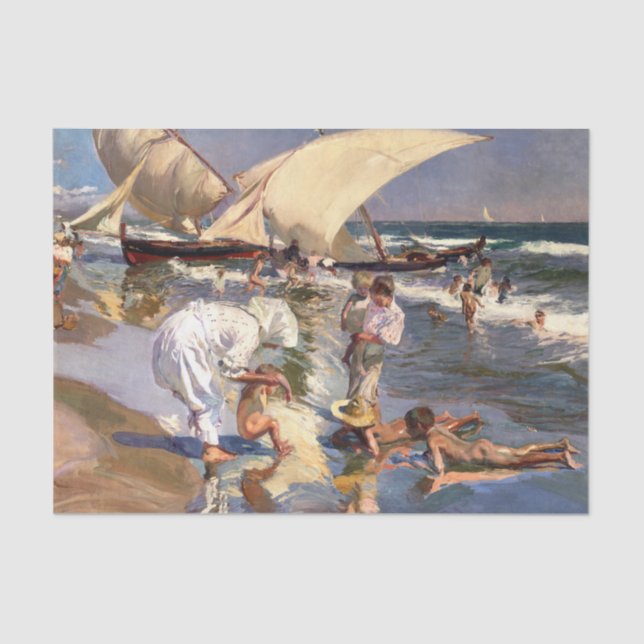Joaquin Sorolla - Valencia Beach by Morning Light Seidenpapier (Vorderseite)