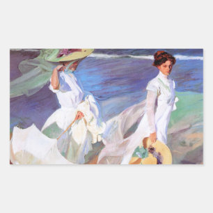 Joaquin Sorolla Women Walking Beach Rechteckiger Aufkleber