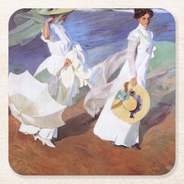 Joaquin Sorolla Women Walking Beach Rechteckiger Pappuntersetzer (Vorderseite)