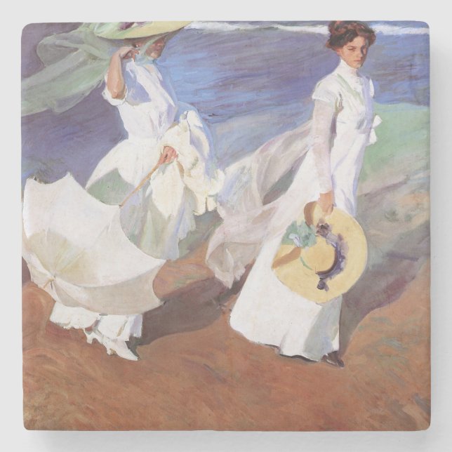 Joaquin Sorolla Women Walking Beach Steinuntersetzer (Vorderseite)
