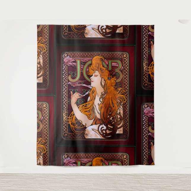 JOB von Alphonse Mucha Vintages Jugendstil-Kunstwe Wandteppich (Vorderseite)