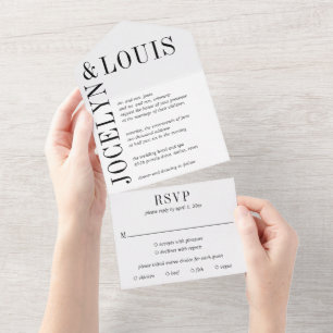 Jocelyn Black and White Modern Wedding All In One Einladung