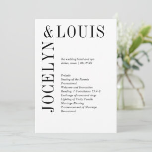 Jocelyn Black and White Modern Wedding Programm