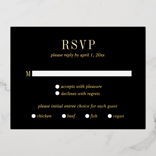 Jocelyn Black Modern Wedding RSVP Card Folie Einladungspostkarte (Vorderseite)