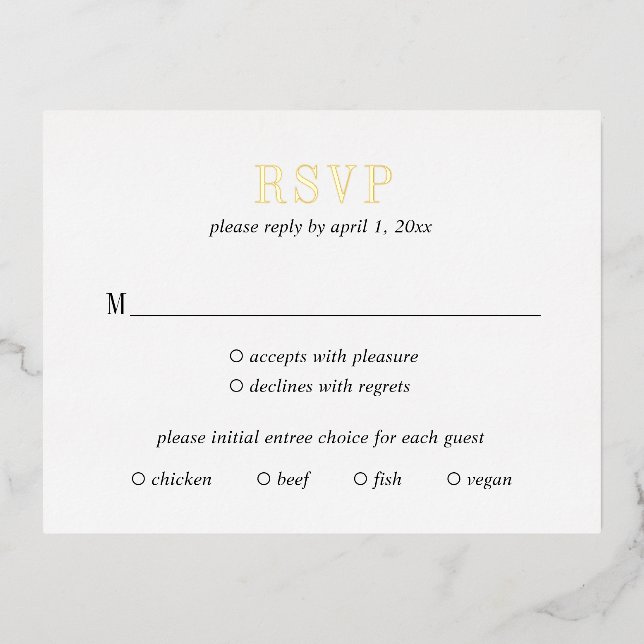 Jocelyn Modern Wedding RSVP Card Folie Einladungspostkarte (Vorderseite)