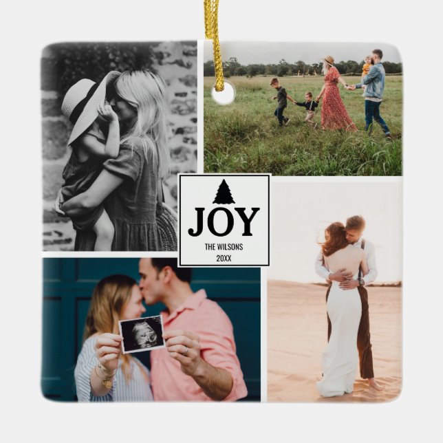 JoChristmas Family Foto Collage Keramikornament (Vorderseite)
