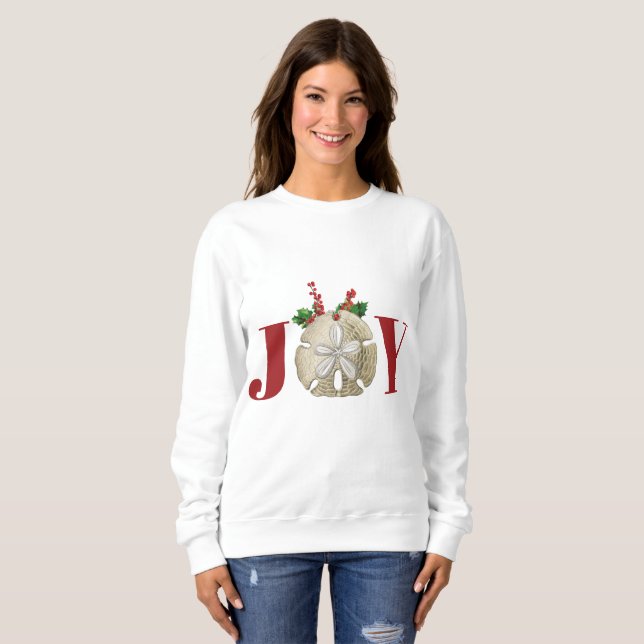 JoChristmas Sand Dollar Holly Berries Küste Sweatshirt (Vorne ganz)