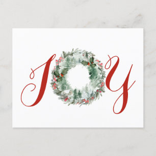 JoChristmas Watercolor Plush Wreath Feiertagspostkarte