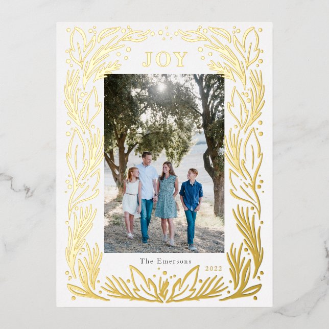 JoChristmas Wreath Foto Foil Gold Postkarte (Vorderseite)