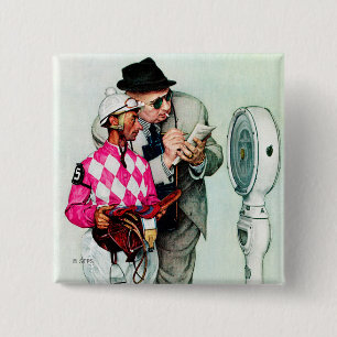 Jockey, der sich durch Norman Rockwell wiegt Button