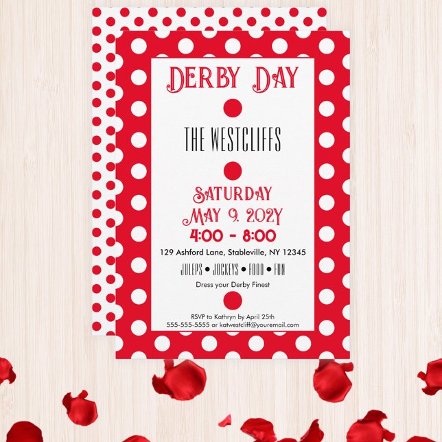Jockey Silk Dots Red und White Derby Einladung (Red and White Polka Dots Jockey Silks Derby Horse Racing Party Invitation)
