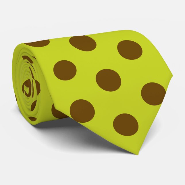 Jockey Silks Chartreuse Green & Brown Dots Derby Krawatte (Gerollt)