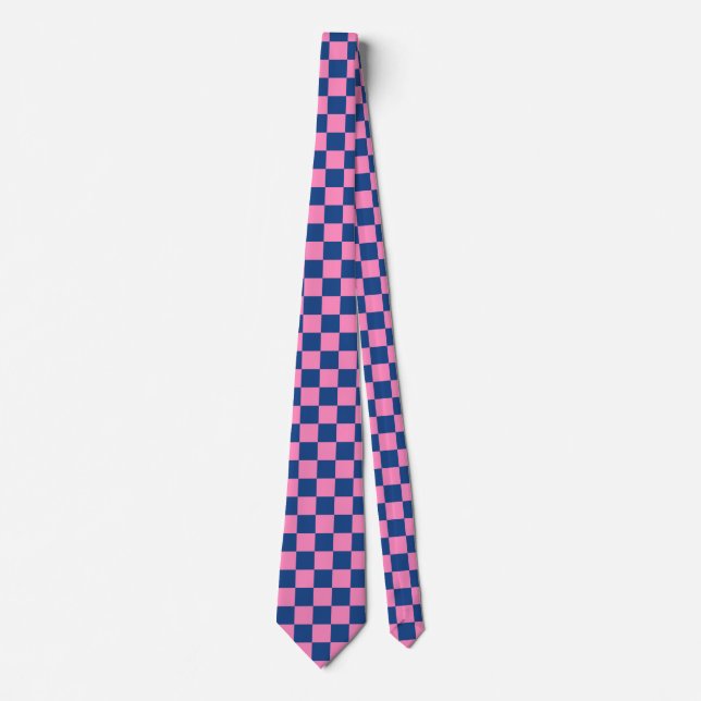 Jockey Silks Checkerboard Französisch Blue Pink De Krawatte (Vorderseite)