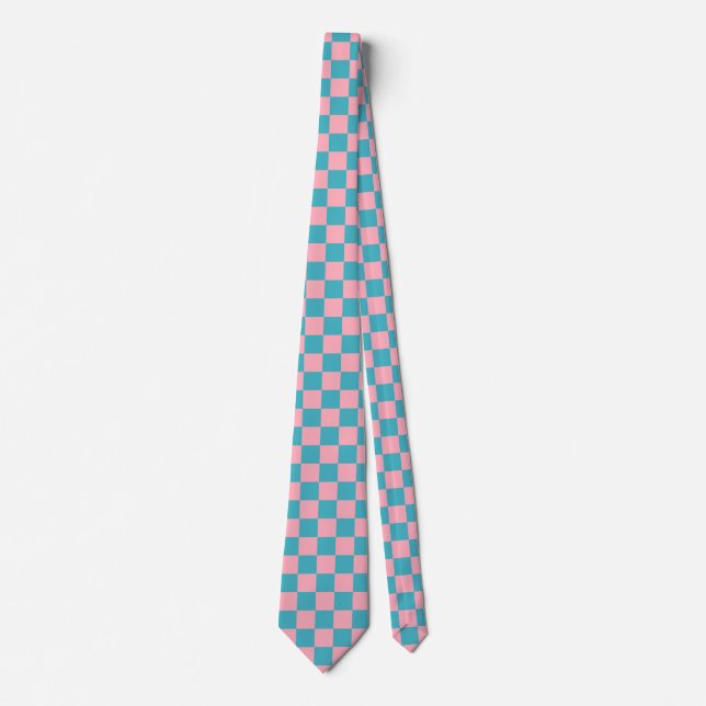 Jockey Silks Checkerboard Pink Aqua Derby Krawatte (Vorderseite)