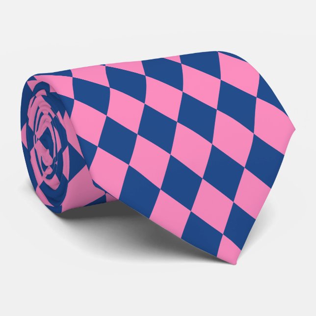 Jockey Silks Diamond French Blue und Pink Neck Tie Krawatte (Gerollt)