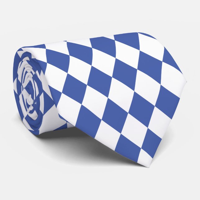 Jockey Silks Diamond Royal Blue und White Neck Tie Krawatte (Gerollt)