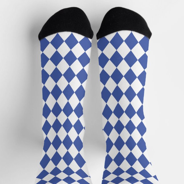Jockey Silks Diamond Royal Blue und White Socken (Oben)