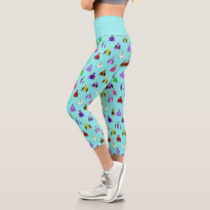 Jockey Silks Horse Riding Pattern auf Blue Capri Leggings