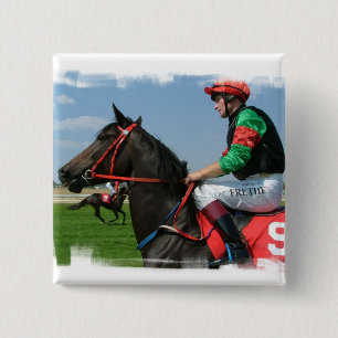 Jockey-und Pferdequadratisches Button