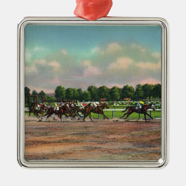 Jockeys, die Pferderennen an der Rennstrecke Ornament Aus Metall (Vorne)