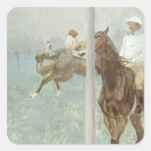 Jockeys vor dem Rennen von Edgar Degas Quadratischer Aufkleber