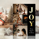 Jodern Modern Gold Black Christmas 3 Foto Collage Folien Feiertagskarte<br><div class="desc">Joy Modern Gold Black Christmas 3 Foto Collage Real Foil Holiday Card. Mit dieser festlichen und modernen Foil Holiday Card senden Sie Ihren Lieben einen Urlaubssalon mit Fotos. Alle Texte sind so vorbereitet,  dass Sie sie einfach und schnell mit Ihren eigenen Details personalisieren können. Gute Ferien!</div>