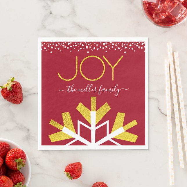 Jodgold Typografie Red Modern Holiday Snowflake Serviette (Beispiel)
