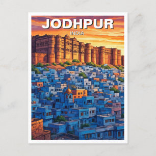Jodhpur India Blue houses Sunset Postkarte