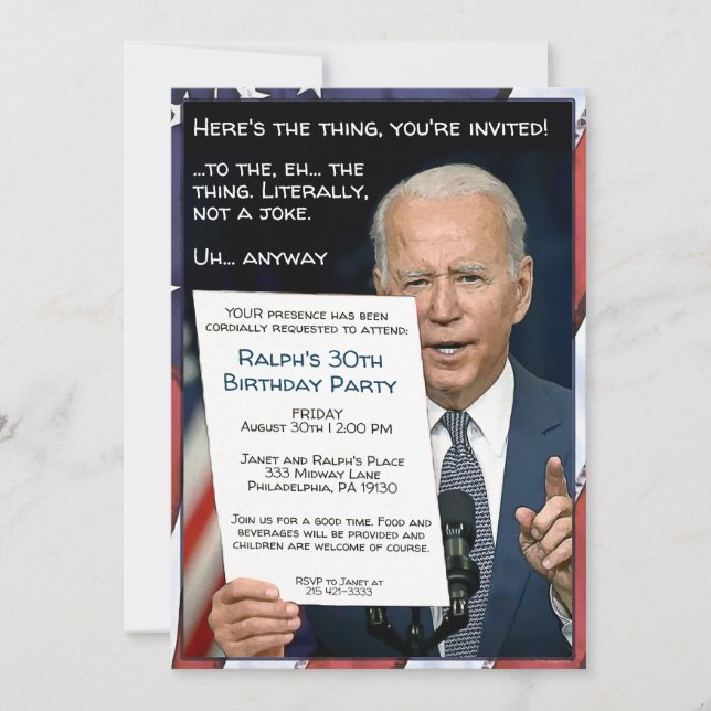Joe Biden Anpassbare Party Einladung (Vorderseite)