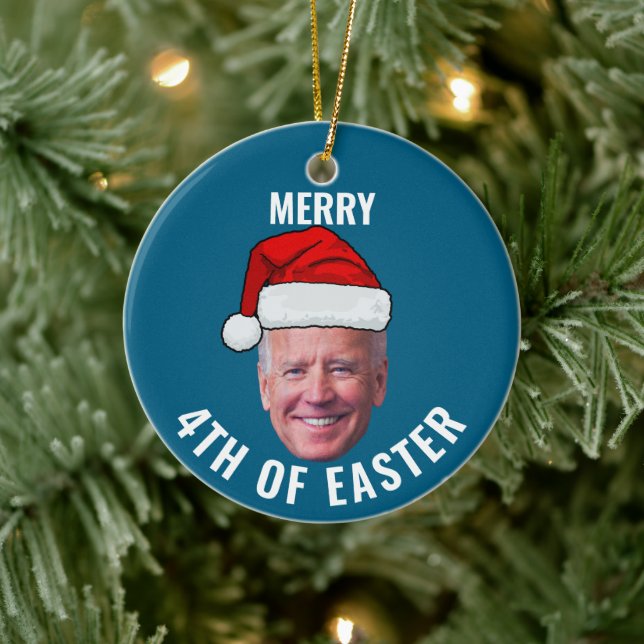 Joe Biden Face Weihnachtsmannmütze Happy 4. Osterf Keramik Ornament (Baum)