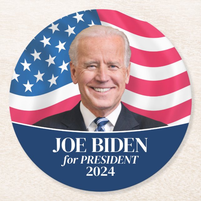 Joe Biden Foto American Flag - Präsident 2024 Runder Pappuntersetzer (Vorderseite)