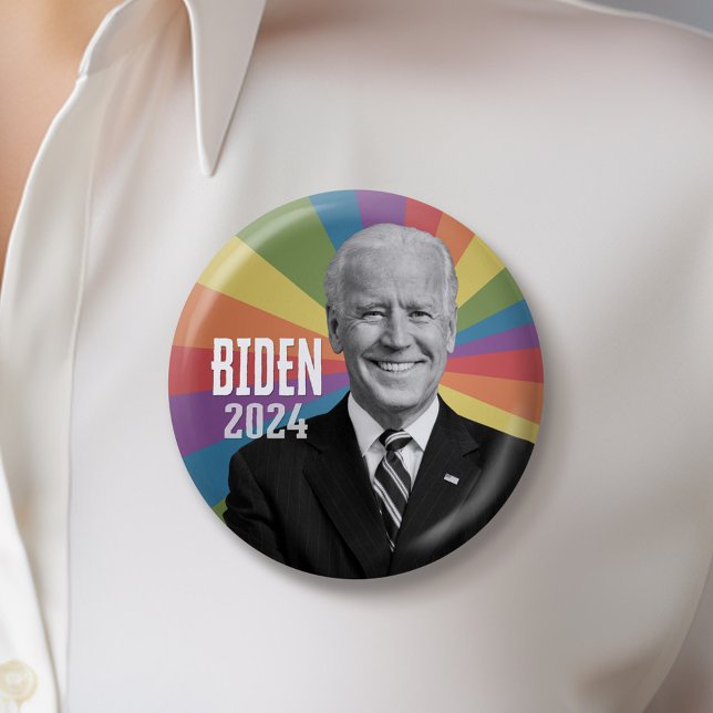 Joe Biden - Foto mit Regenbogenstrahl Button (Biden 2024 Button)