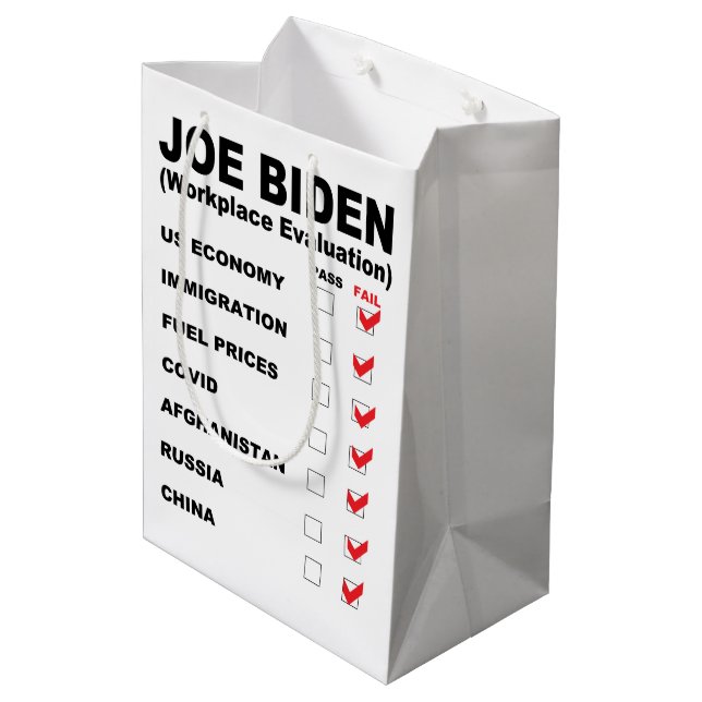 Joe Biden Job Evaluation Mittlere Geschenktüte (Rückseite Schrägansicht)