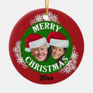 Joe Biden Kamala Harris 2020 w/Weihnachtsmannmütz Keramik Ornament