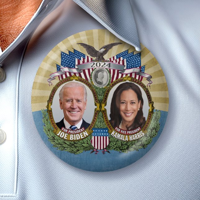Joe Biden Kamala Harris 2024 - Jugate Foto Button (Biden Harris Collectible 2024 Button)