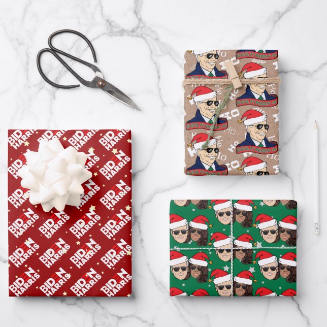 Joe Biden Kamala Harris Weihnachts-Trio Geschenkpapier Set (Vorderseite)