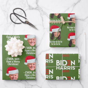 Joe Biden Kamala Harris Weihnachtsmannmütze Frohe  Geschenkpapier Set