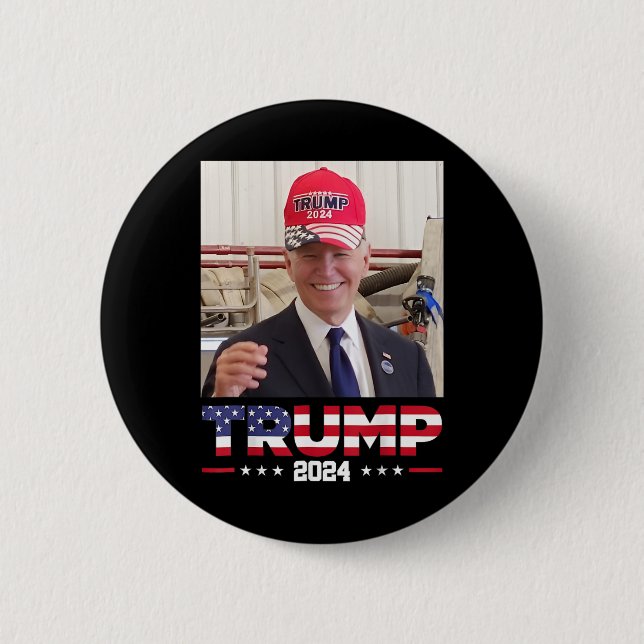 Joe Biden trägt einen Trump-Hut Button (Vorderseite)
