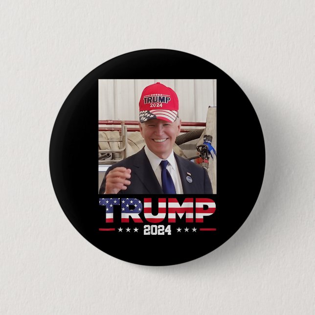 Joe Biden trägt einen Trump-Hut Button (Vorderseite)
