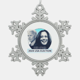Joe Biden und Kamala Harris 2024 USA ELECTION Schneeflocken Zinn-Ornament