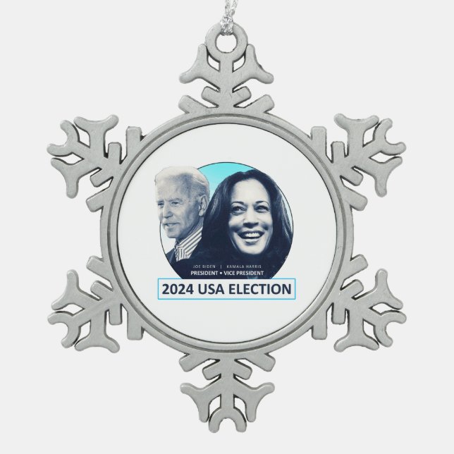 Joe Biden und Kamala Harris 2024 USA ELECTION Schneeflocken Zinn-Ornament (Vorderseite)