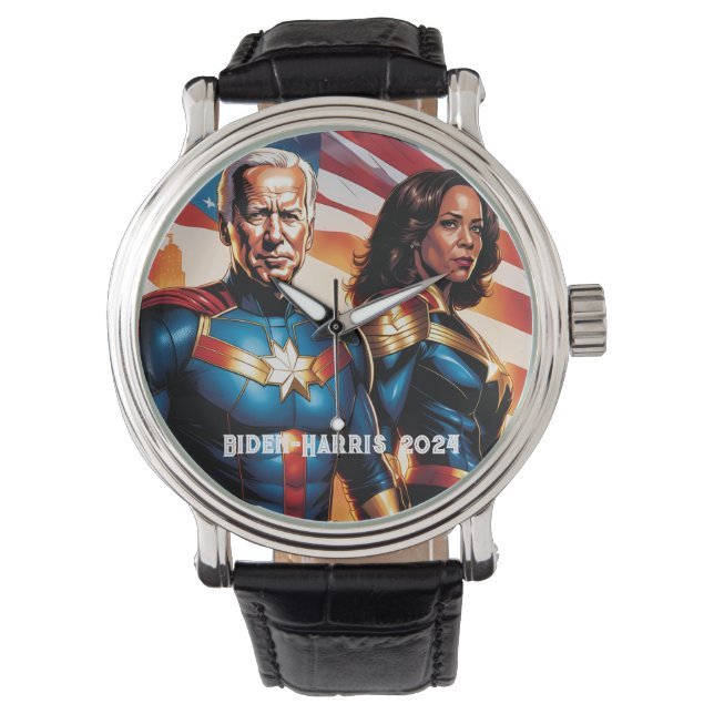 Joe Biden und Kamala Harris als Superhelden Armbanduhr (Vorderseite)
