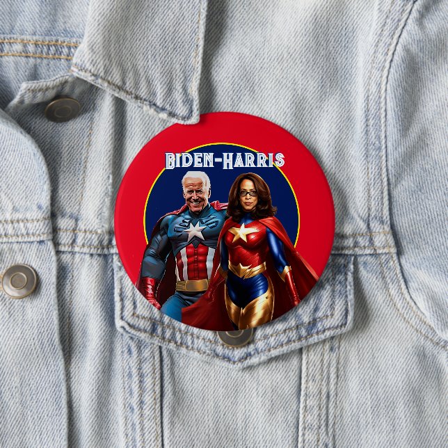 Joe Biden und Kamala Harris als Superhelden Button (Beispiel)