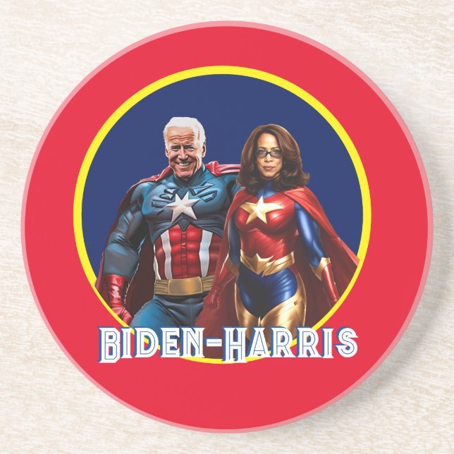 Joe Biden und Kamala Harris als Superhelden Getränkeuntersetzer (Vorne)