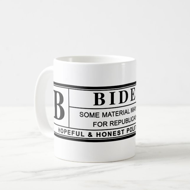 Joe Biden Warning Label Kaffeetasse (Vorderseite Links)