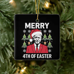 Joe Biden Weihnachten Santa Hut Frohe 4. Ostern Keramikornament