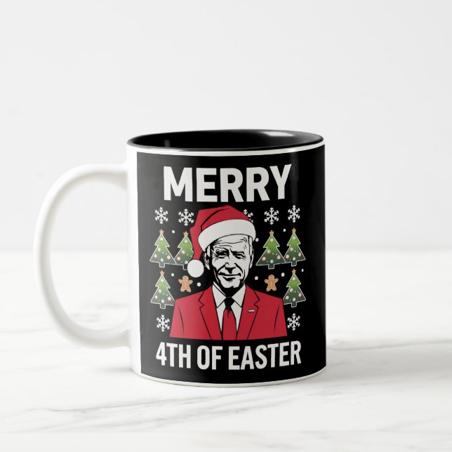 Joe Biden Weihnachtsfeier Weihnachtsmannmütze Merr Zweifarbige Tasse (Links)